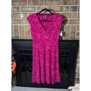 NWT Chaps Womand Geometric Print Magenta Dress Size Small Business Work Party
